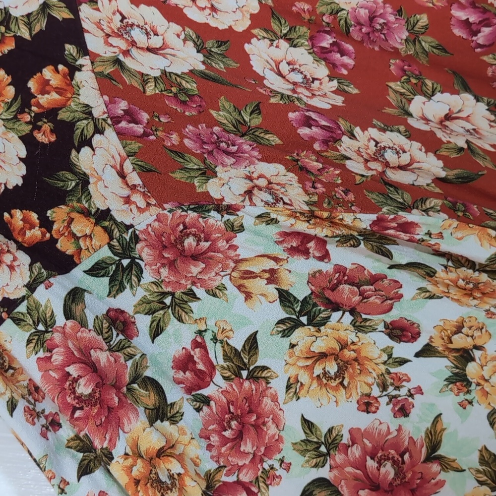 Farm Rio Anthropologie Asymmetrical Floral Patchwork Midi Skirt - Picture 6 of 11